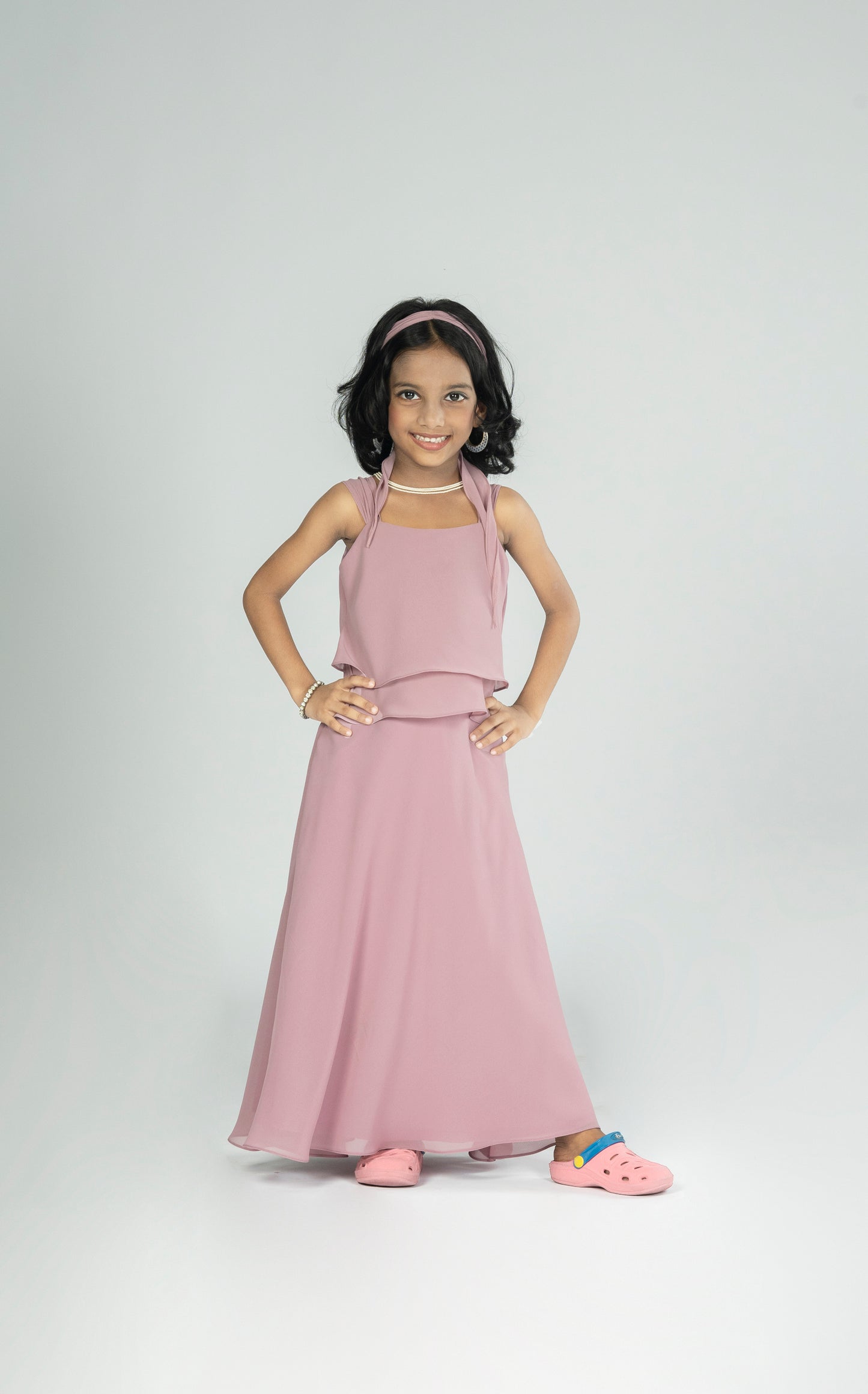 Pastel shaded georgette gown with layered yoke MBS-R212