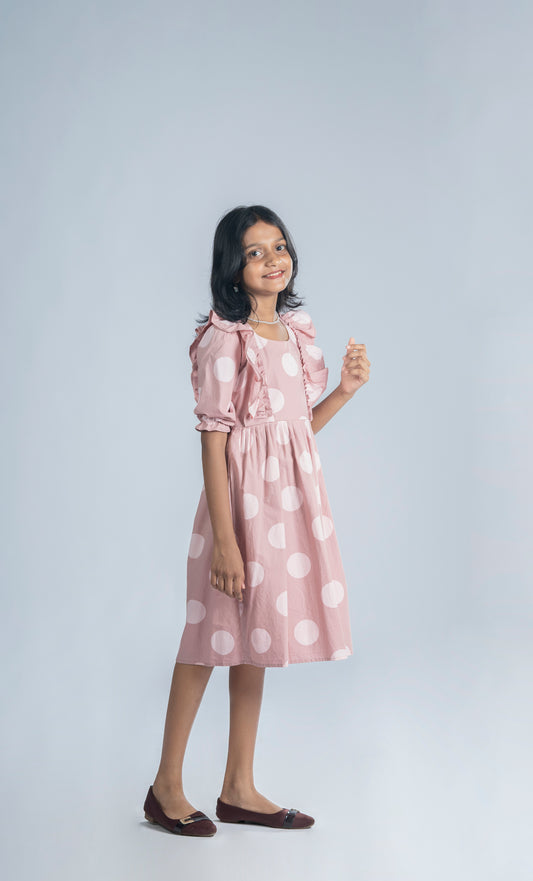 Polka dotted frock in pastel shade MBS-R227