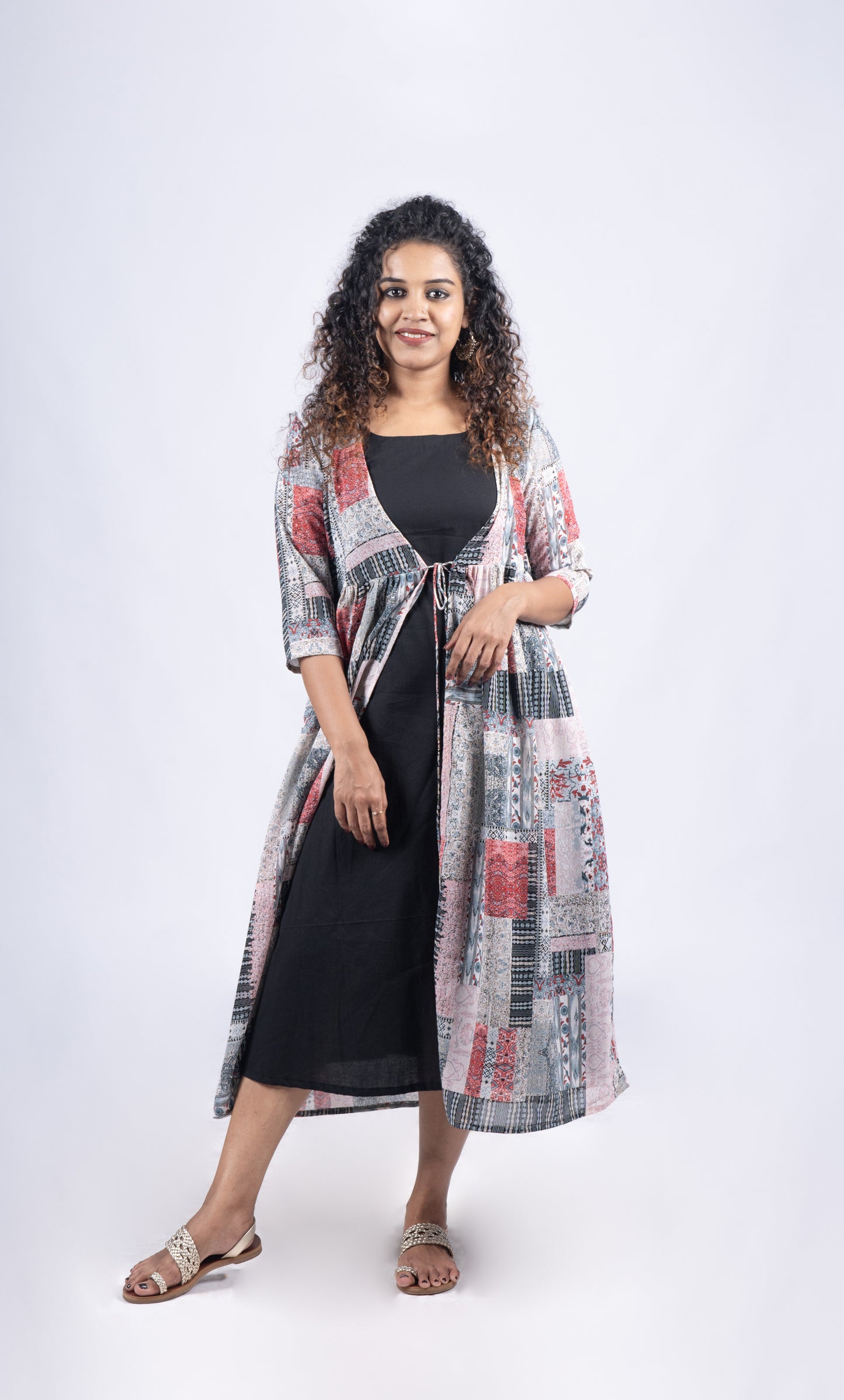 Black reyon sleeveless top with printed georgette jacket MBS -R 114