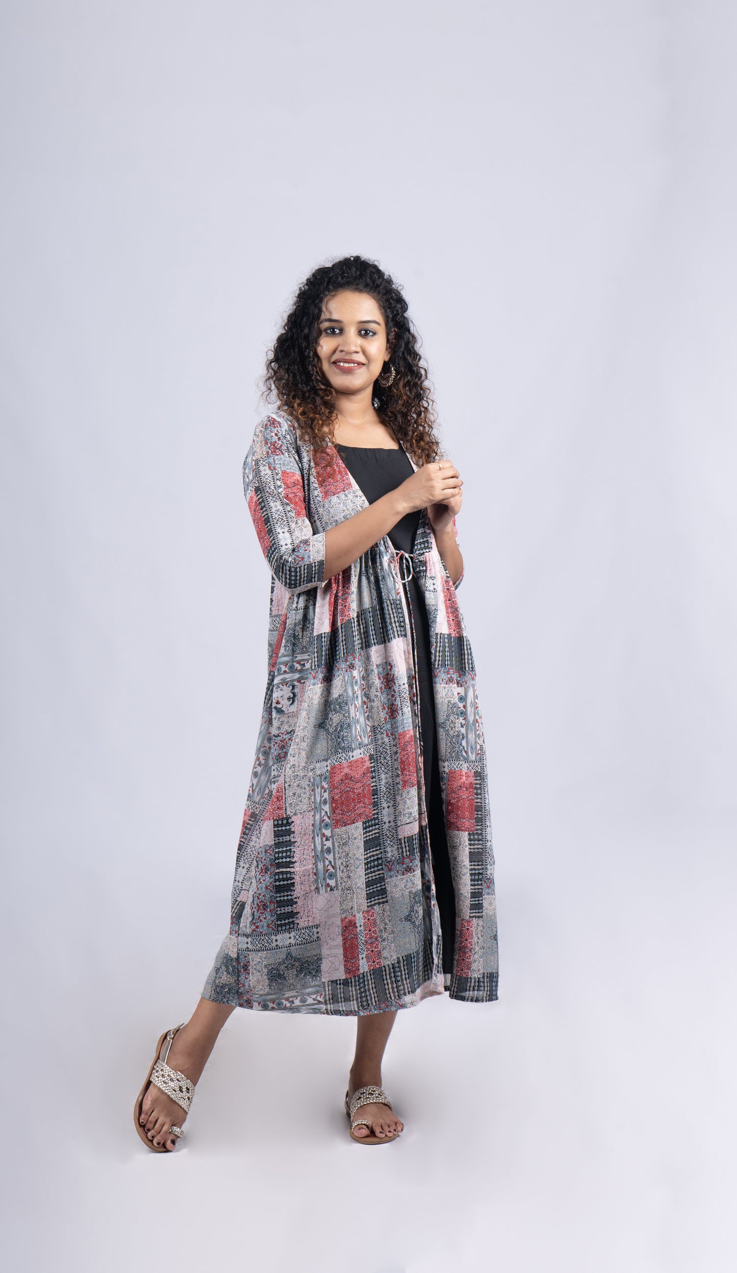 Black reyon sleeveless top with printed georgette jacket MBS -R 114