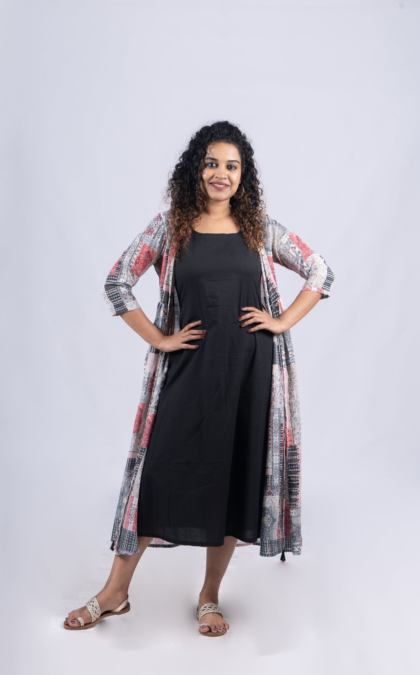 Black reyon sleeveless top with printed georgette jacket MBS -R 114