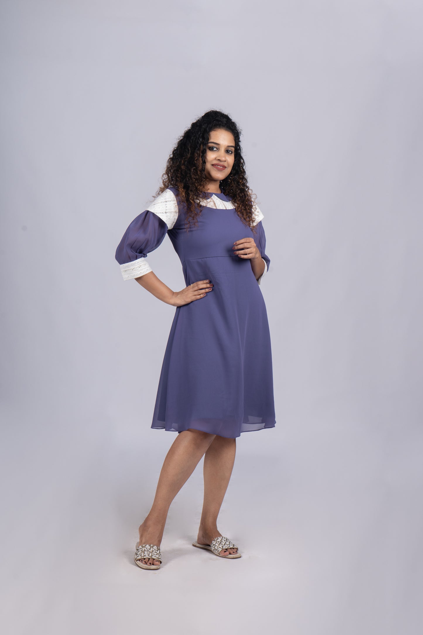 Wild blue georgette frock/dress with Peter Pan collar MBS-R107