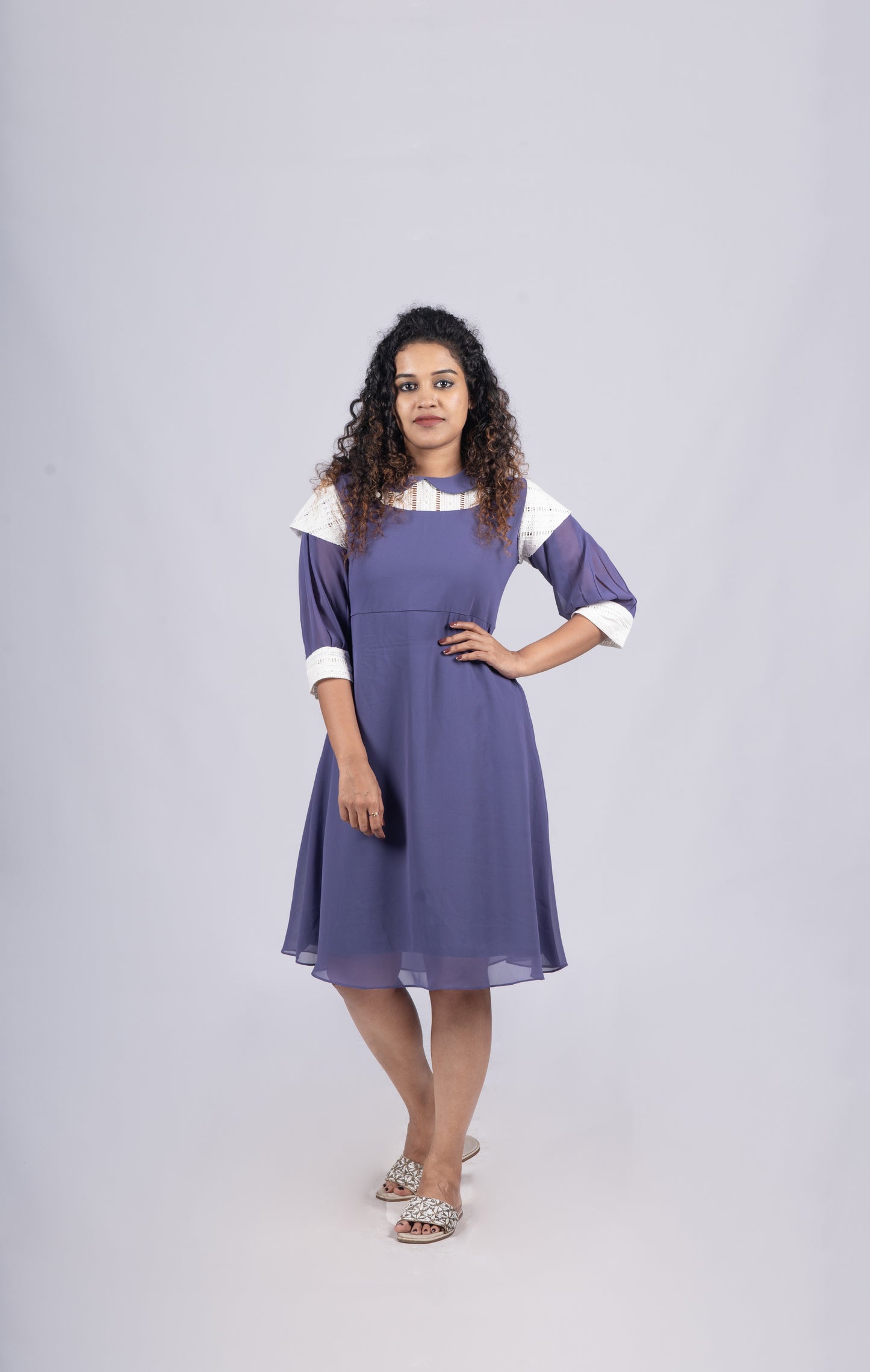 Wild blue georgette frock/dress with Peter Pan collar MBS-R107