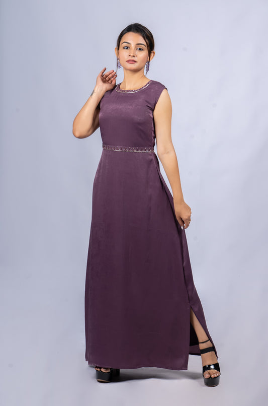 Satin velvet gown in mauve purple shade MBS-R102