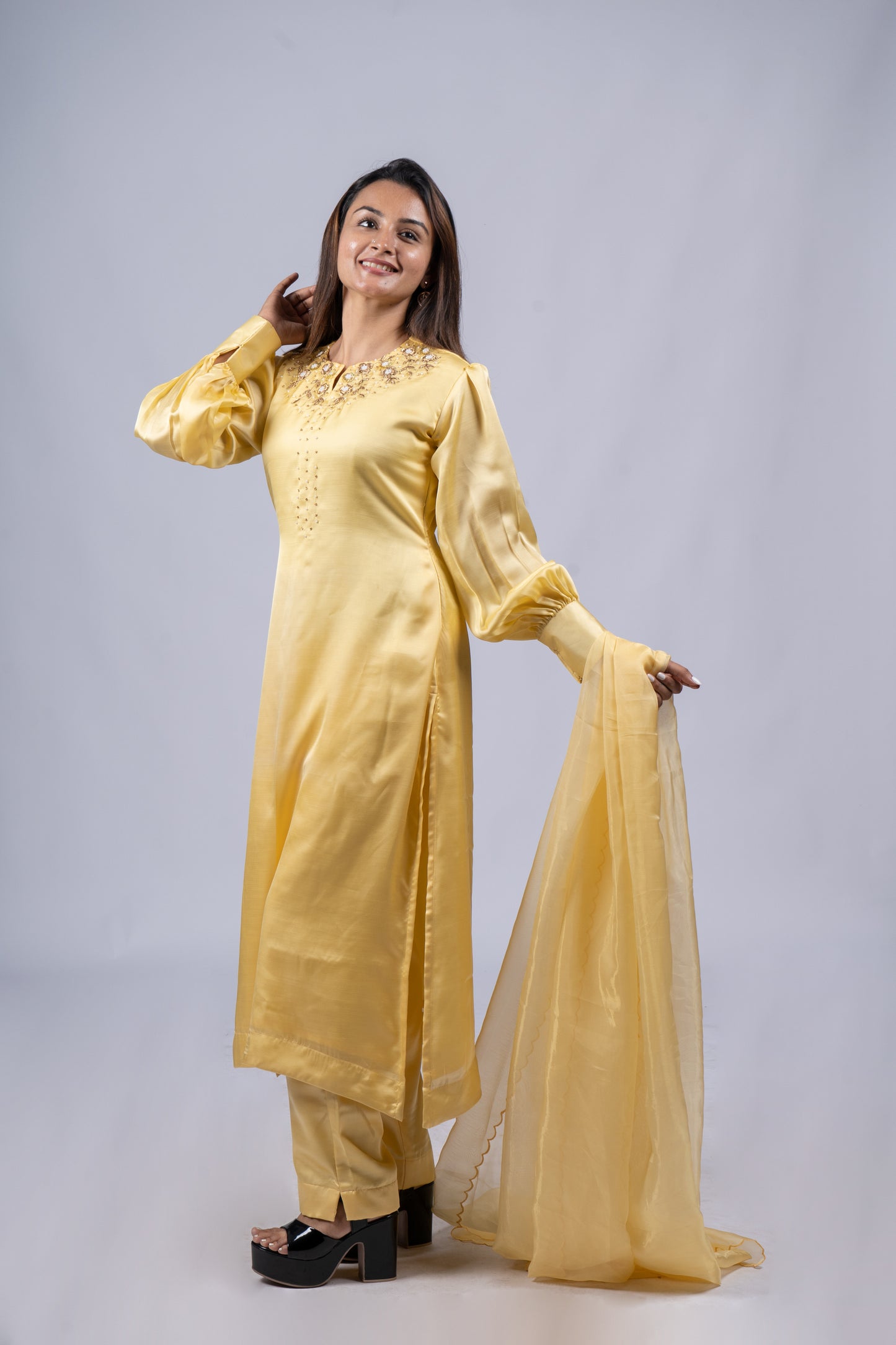 Embroidered Yellow Georgette Party Wear Nayra Cut Suit, Stitched at Rs 2195  in Surat