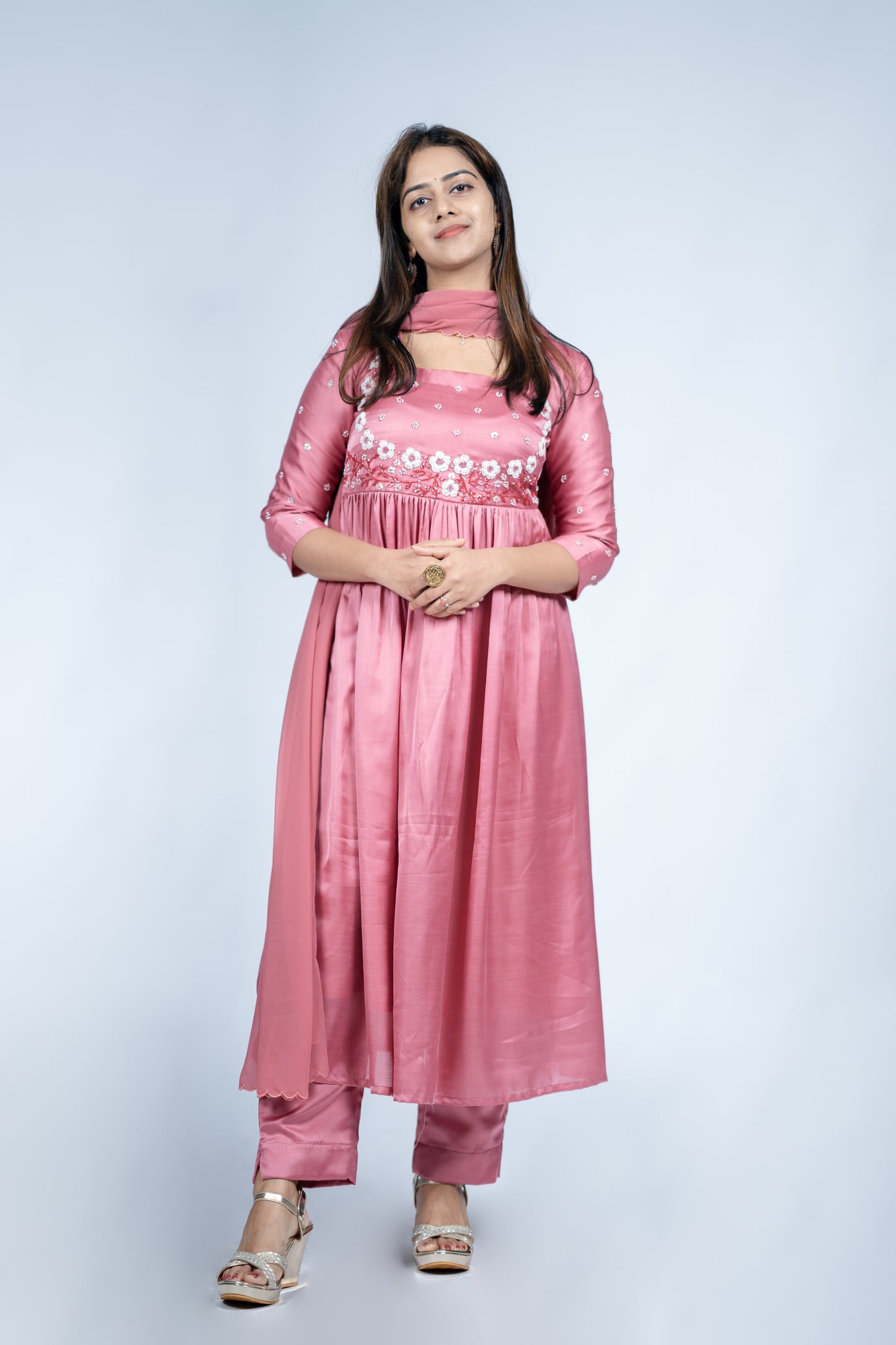 fully stitched party Wear peach aline salwar set MBS- R139