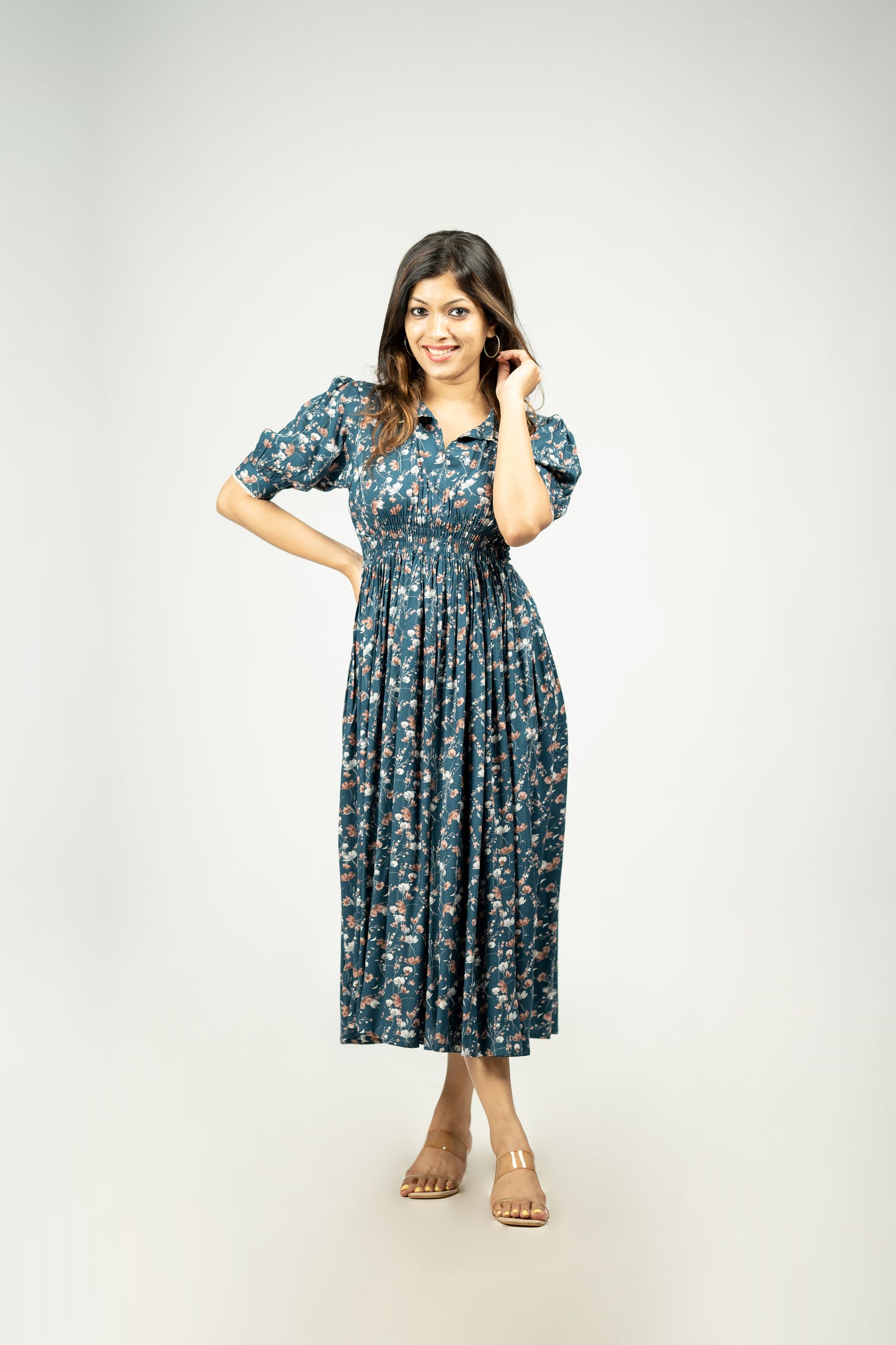 Tropical printed Aline kurti with smoked yoke in soft cotton MBS-R163