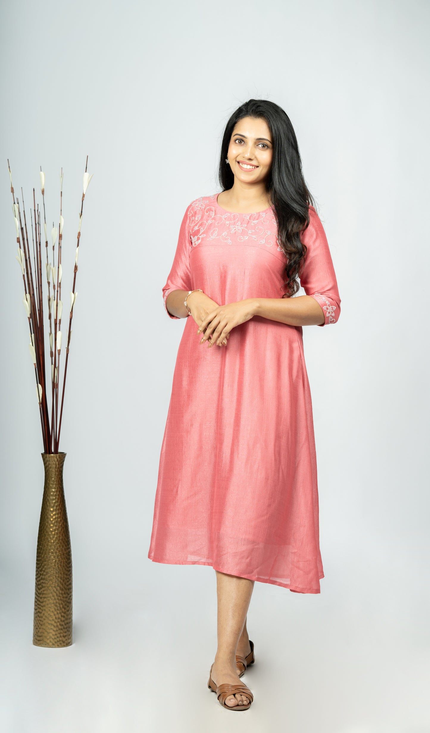 French pink badri silk kurti highlighted with handwork MBS-R162