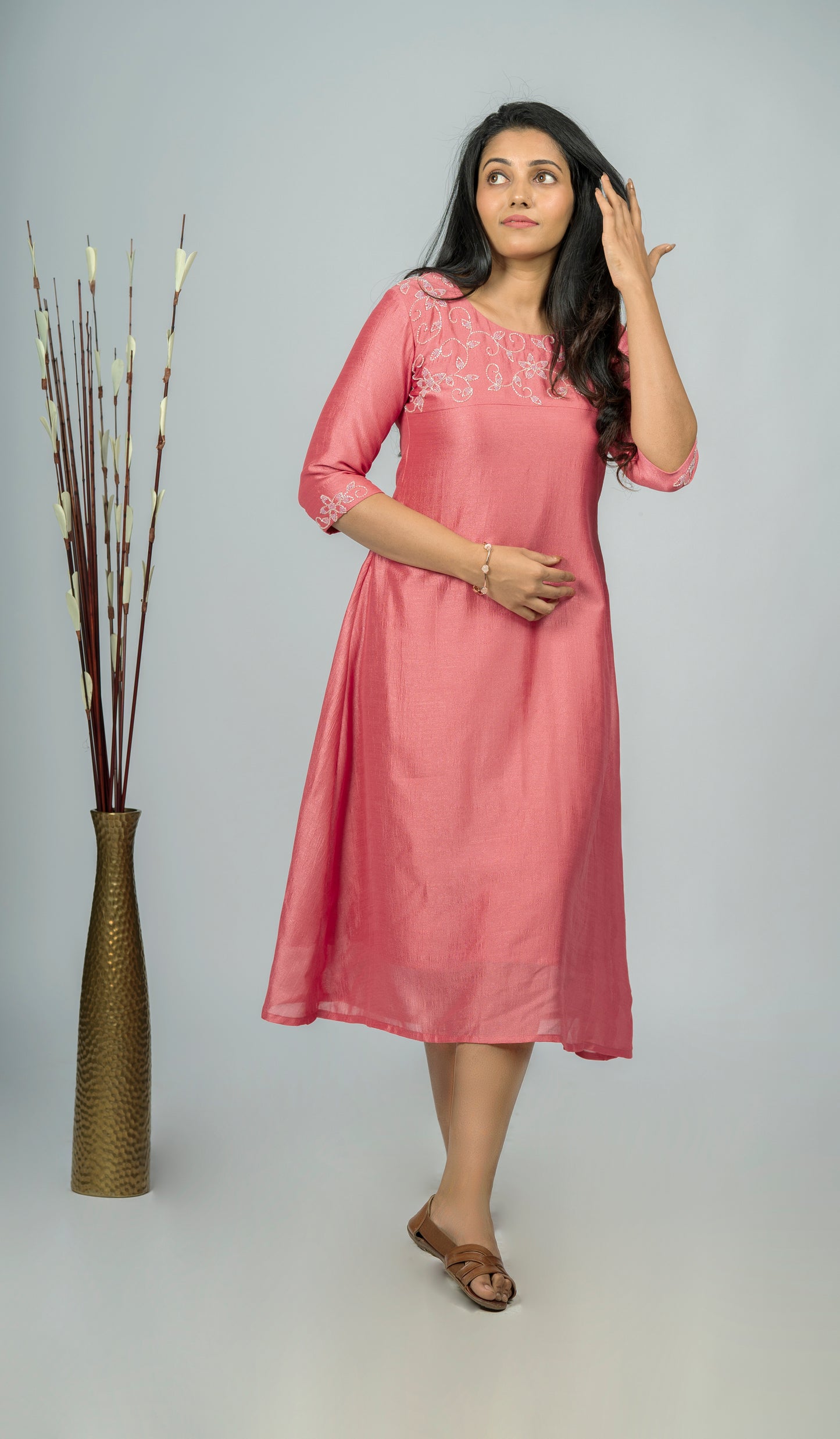 French pink badri silk kurti highlighted with handwork MBS-R162
