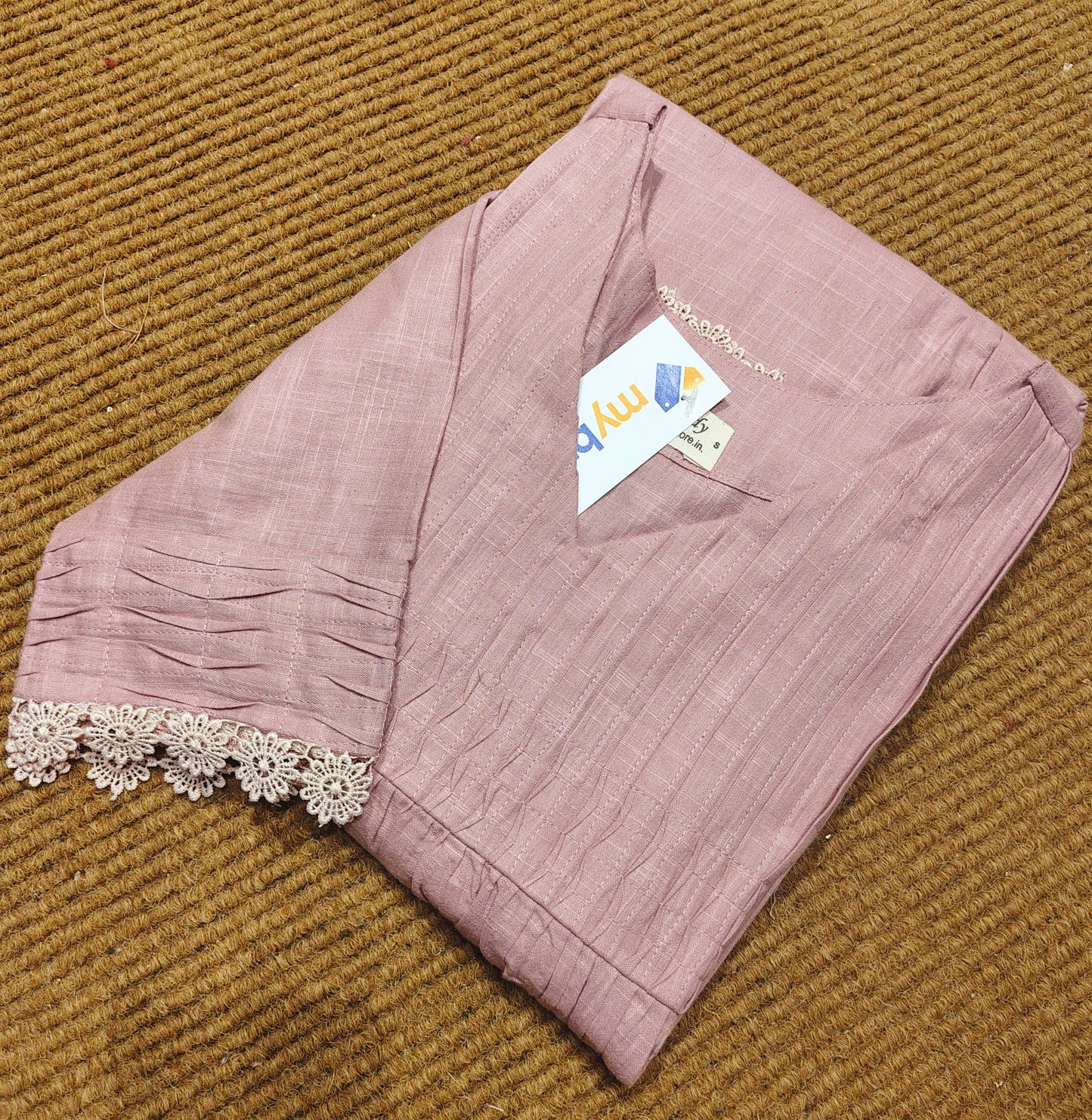 Mauve shaded cotton slub Aline kurti with curved pleated yoke and sleeves MBS-1254 **Ready to dispatch**