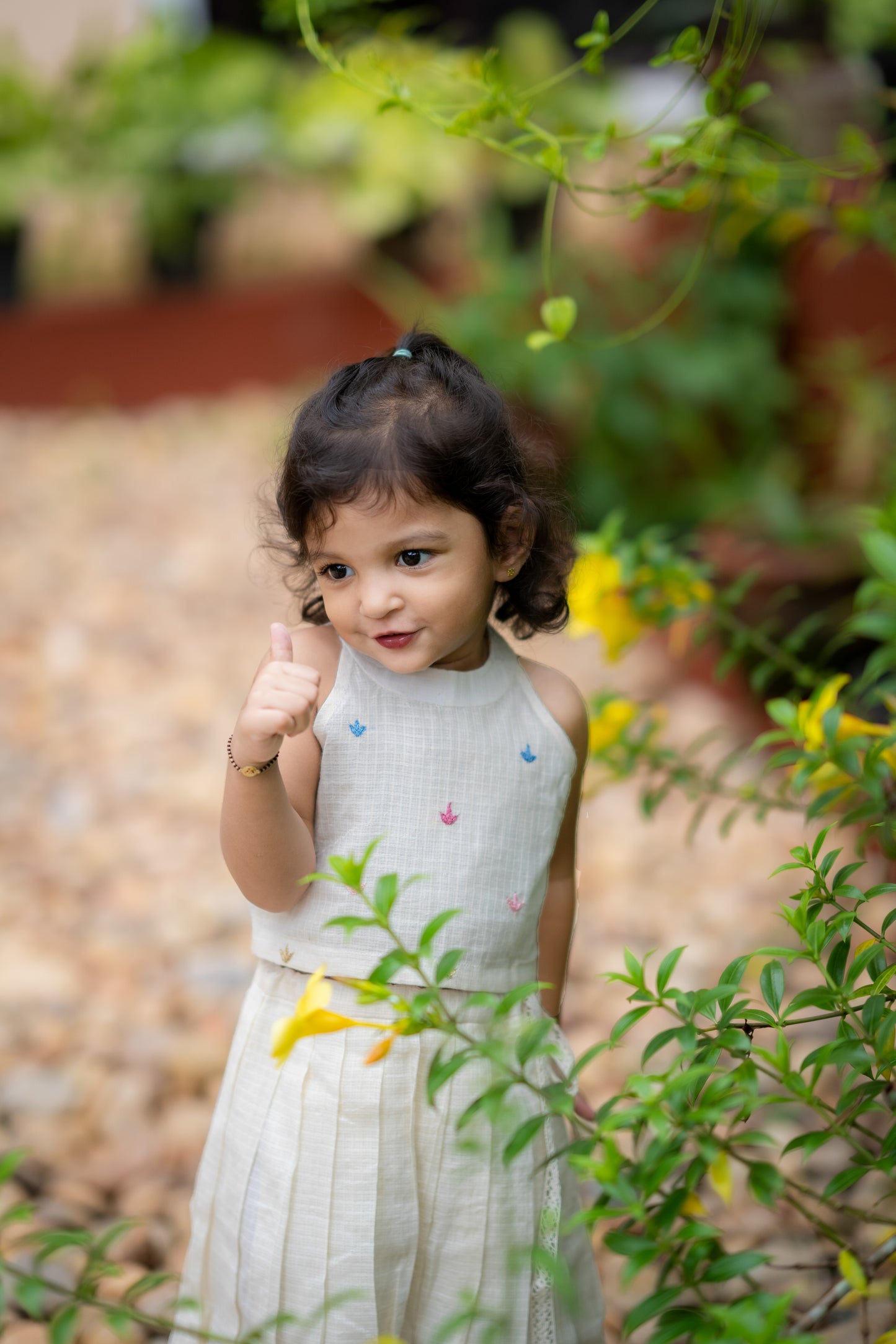 Kids Off-white kota flex halter neck top with beautiful tiny embroidery detailings paired with kota flex skirt MBS-388