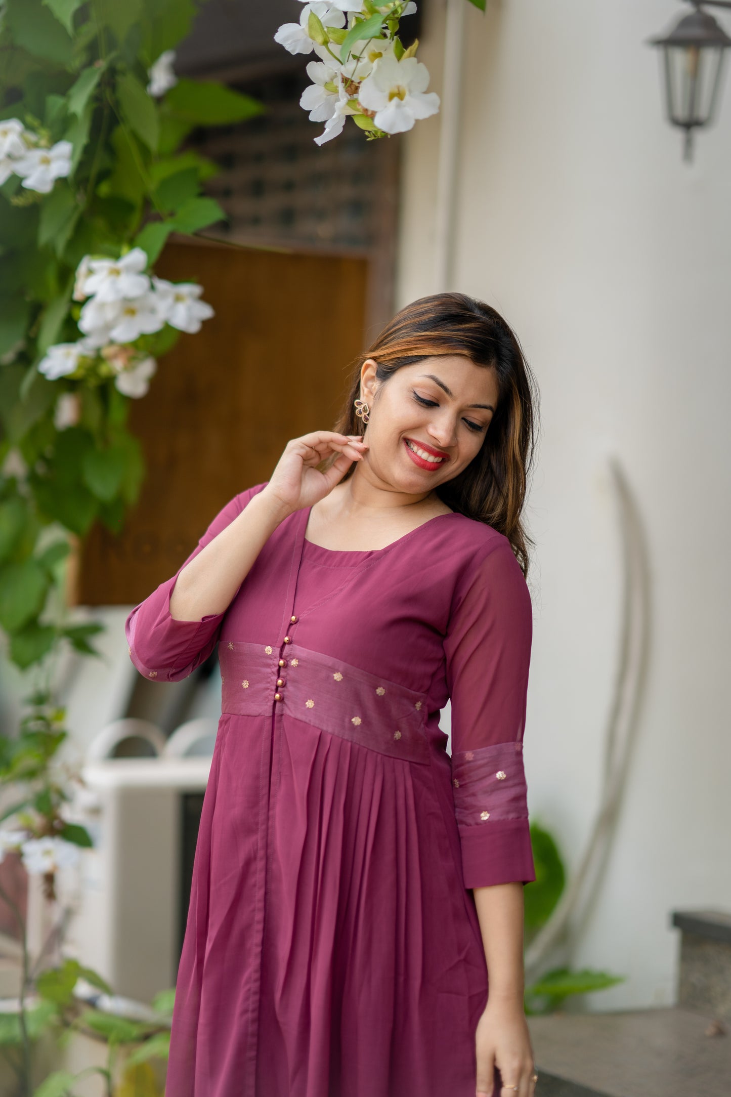 Onion pink shaded georgette Aline kurti MBS-484