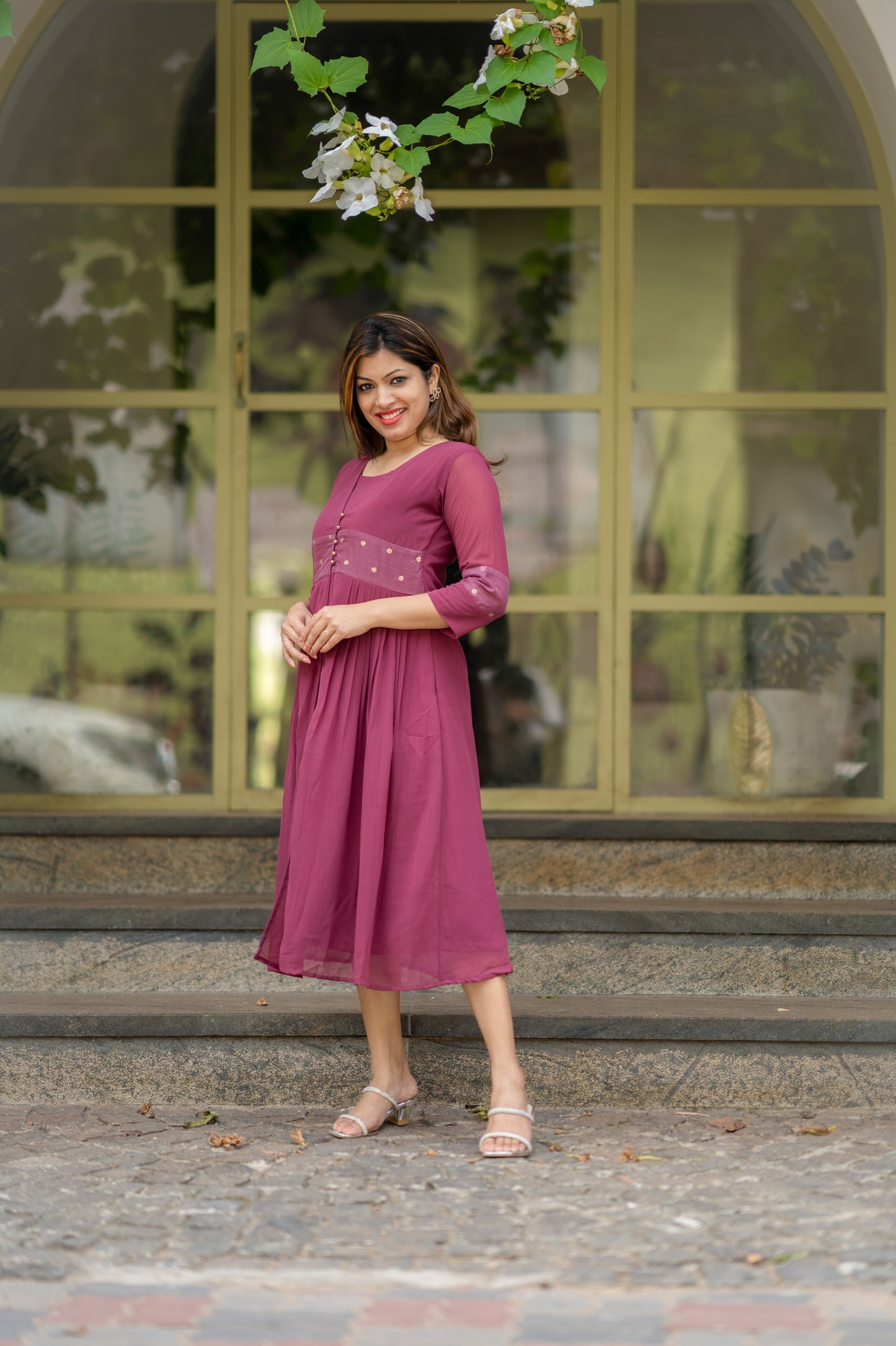 Onion pink shaded georgette Aline kurti MBS-484