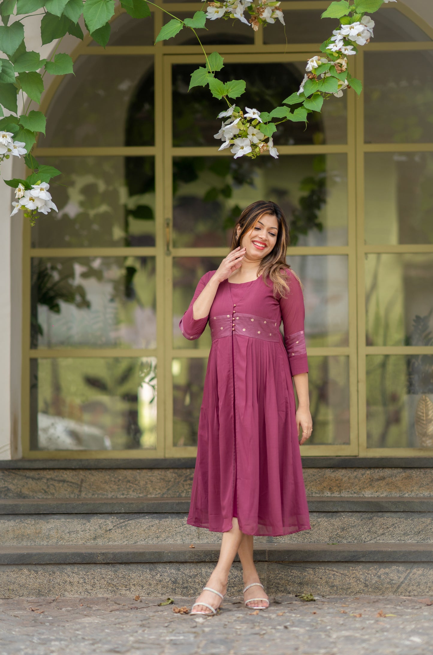 Onion pink shaded georgette Aline kurti MBS-484