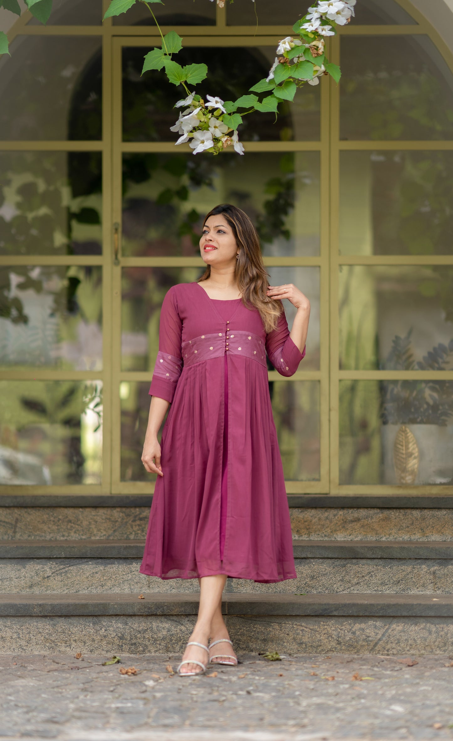 Onion pink shaded georgette Aline kurti MBS-484