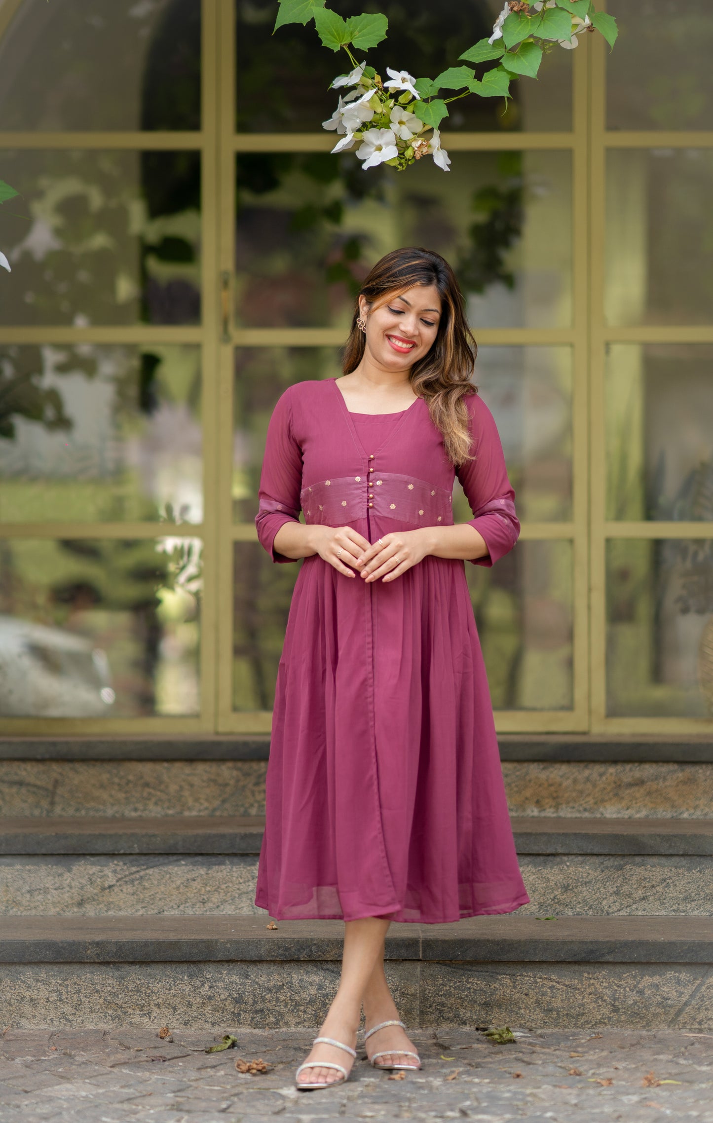 Onion pink shaded georgette Aline kurti MBS-484