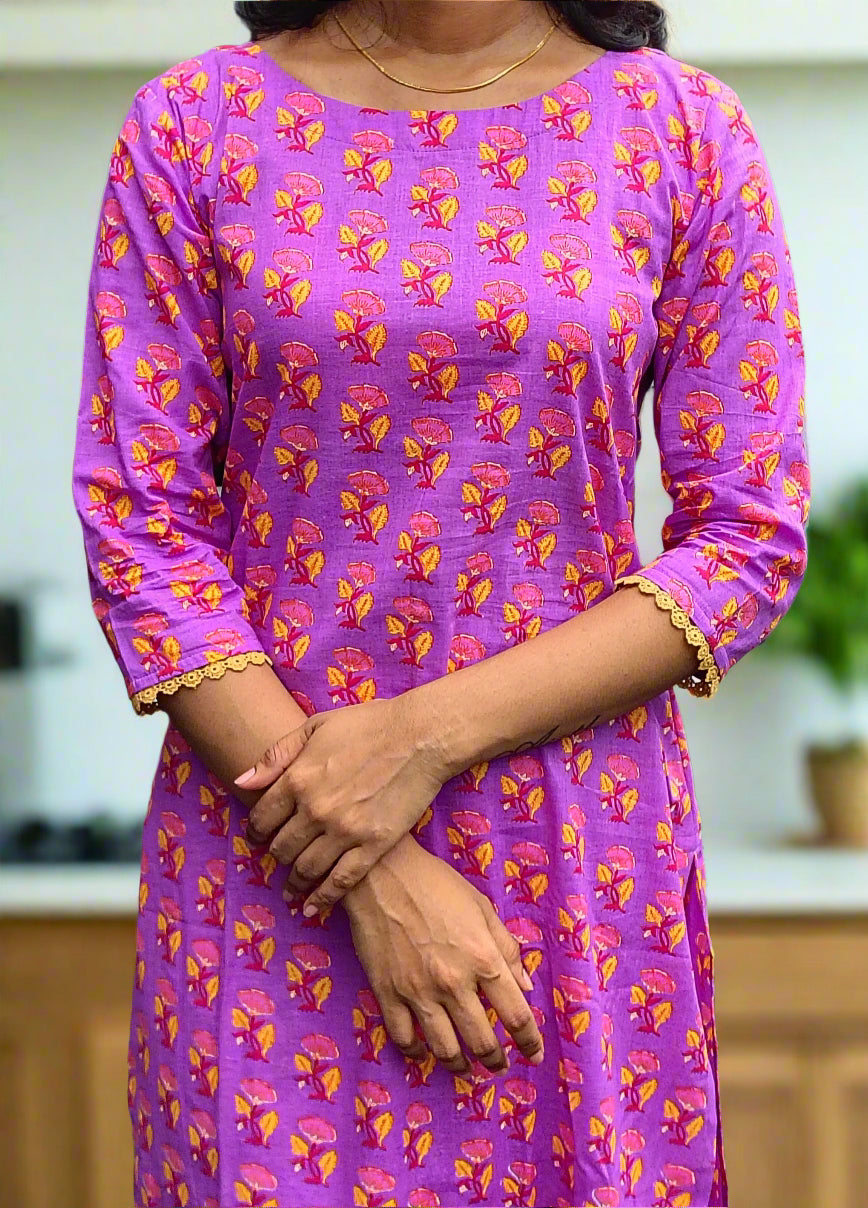 Lilac shaded floral printed cotton coords set MBS-604 ***Ready to dispatch***