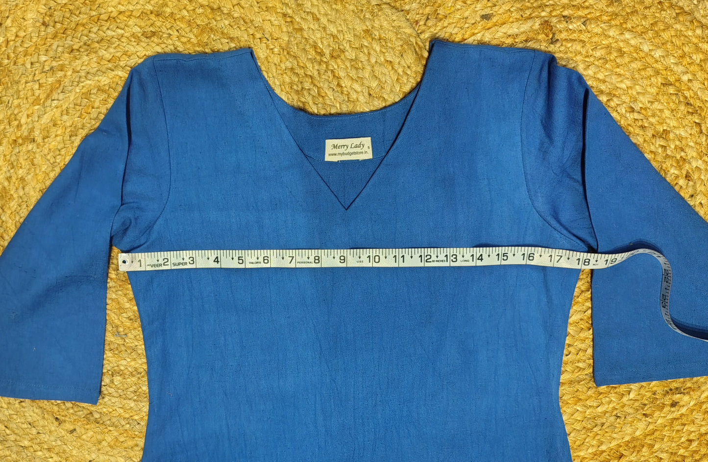 Royal blue shaded flex cotton slitted kurti with applique work and thread embroidery detailed hemline MBS-784