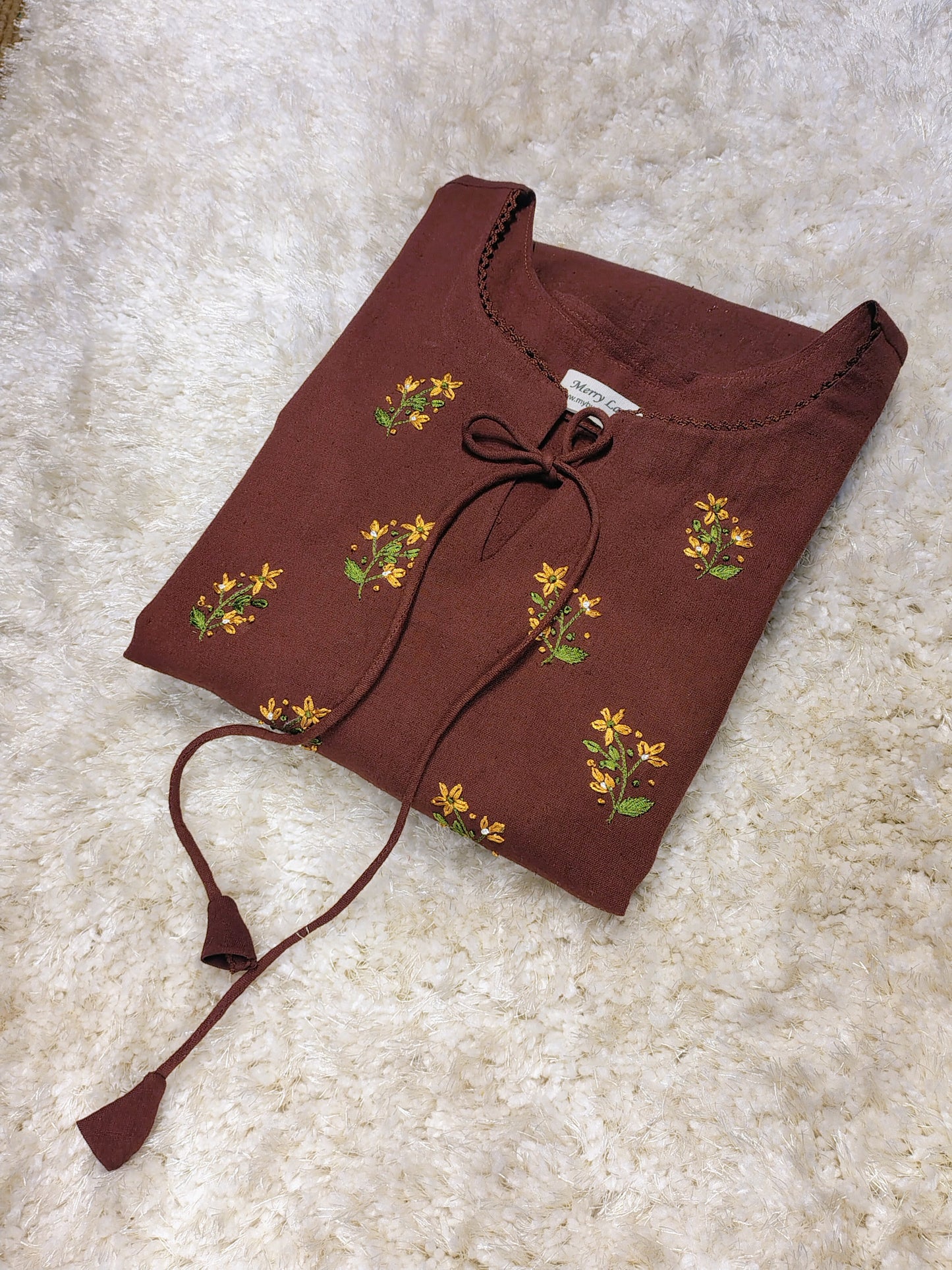 Copper brown shaded flex cotton kurti/dress with thread embroidered yoke MBS-780