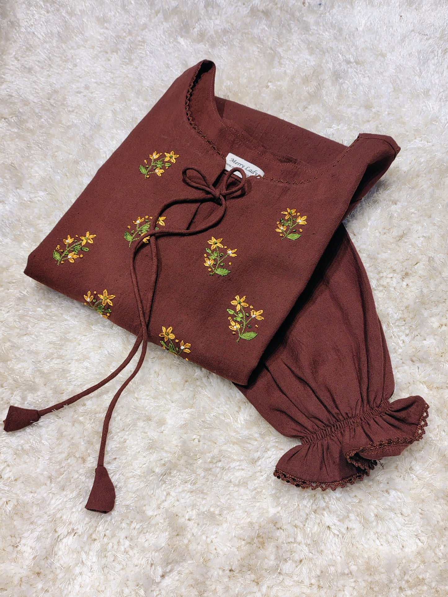 Copper brown shaded flex cotton kurti/dress with thread embroidered yoke MBS-780