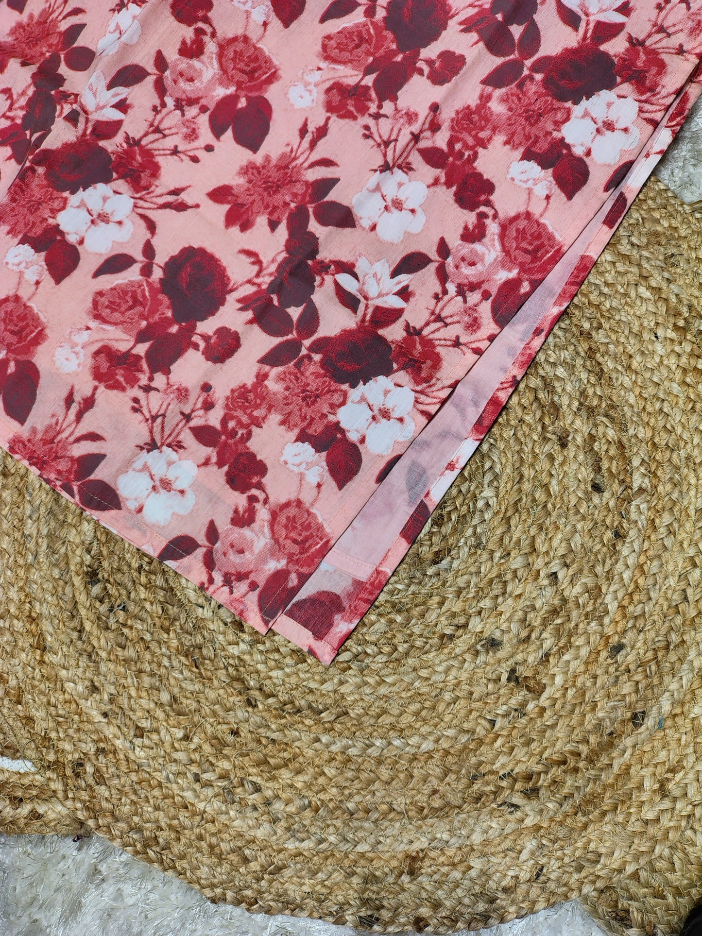 Peachy pink shade floral printed cotton slitted kurti MBS-831