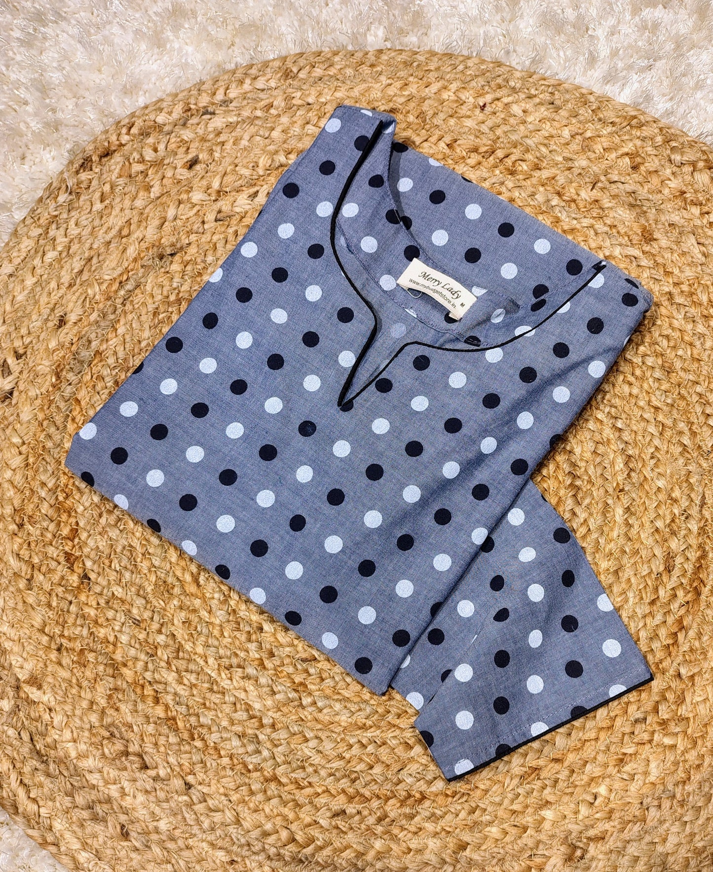 Denim blue shade polka dotted kurt/dress MBS-839 **Ready to dispatch**