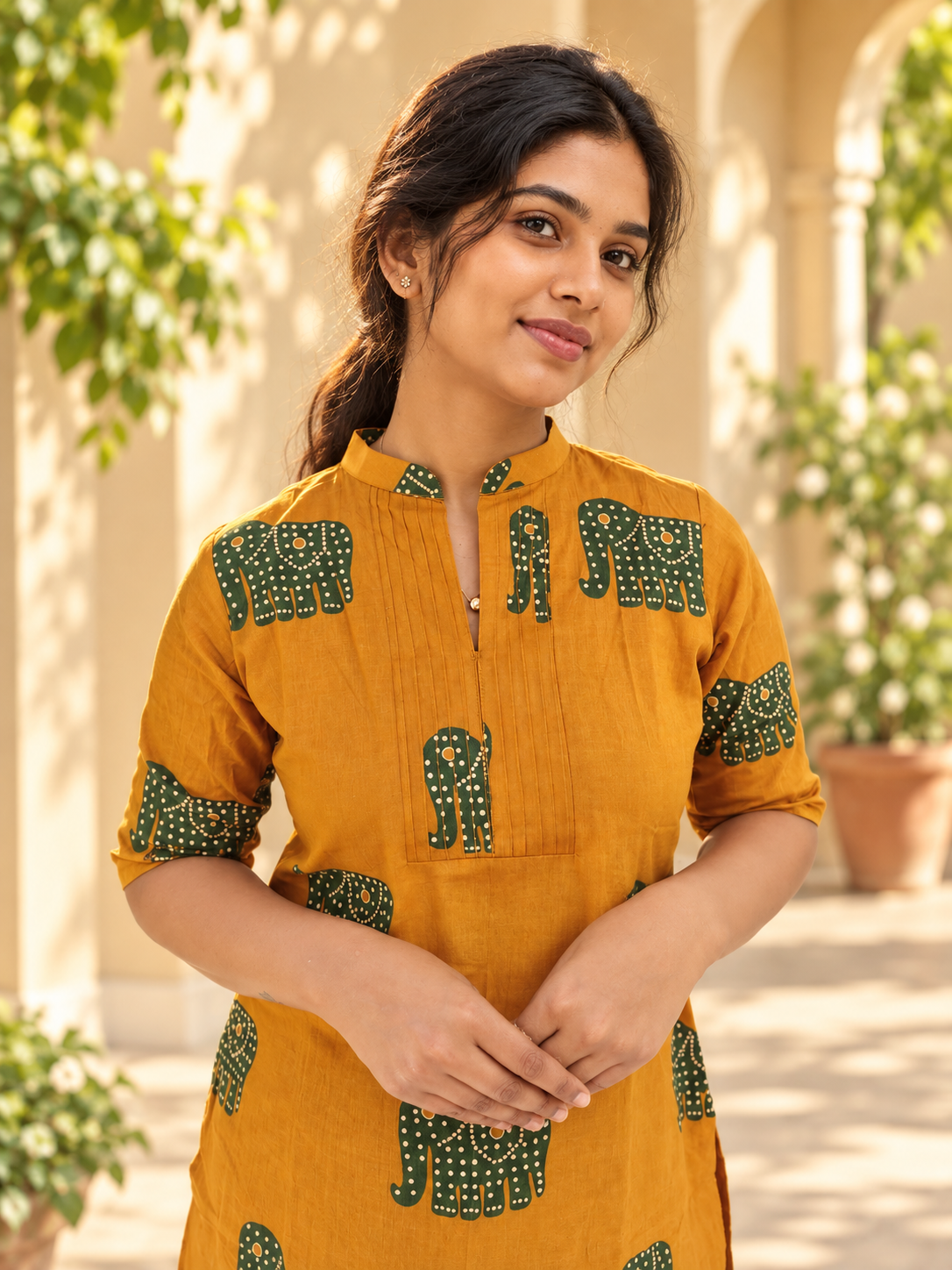 Pumpkin orange shaded cotton slitted kurti with elephant prints MBS-1550 **Ready to dispatch**