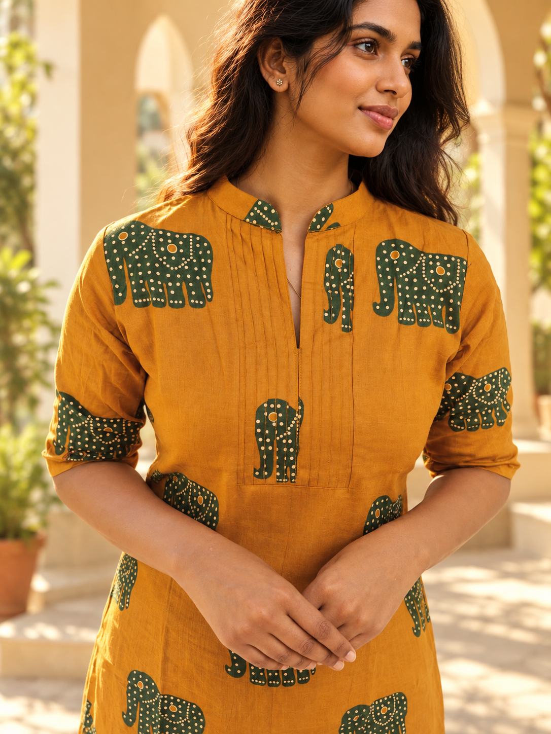 Pumpkin orange shaded cotton slitted kurti with elephant prints MBS-1550 **Ready to dispatch**
