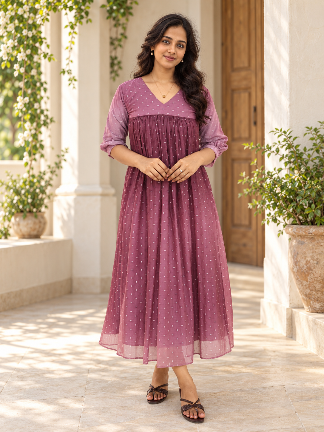 Twilight lavender double shaded organza Aline kurti with all over zari detailings MBS-1494 **Ready to dispatch**
