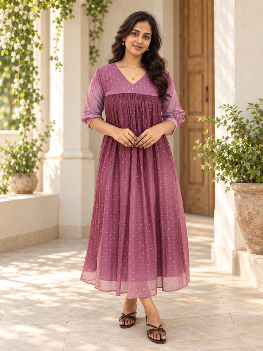 Twilight lavender double shaded organza Aline kurti with all over zari detailings MBS-1494 **Ready to dispatch**