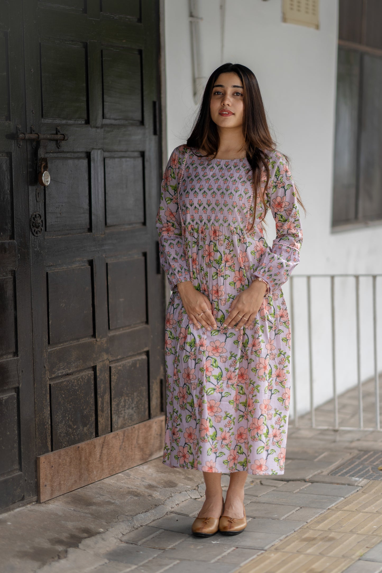 Tropical printed cotton Kurti/dress in pale lavender shade MBS-488