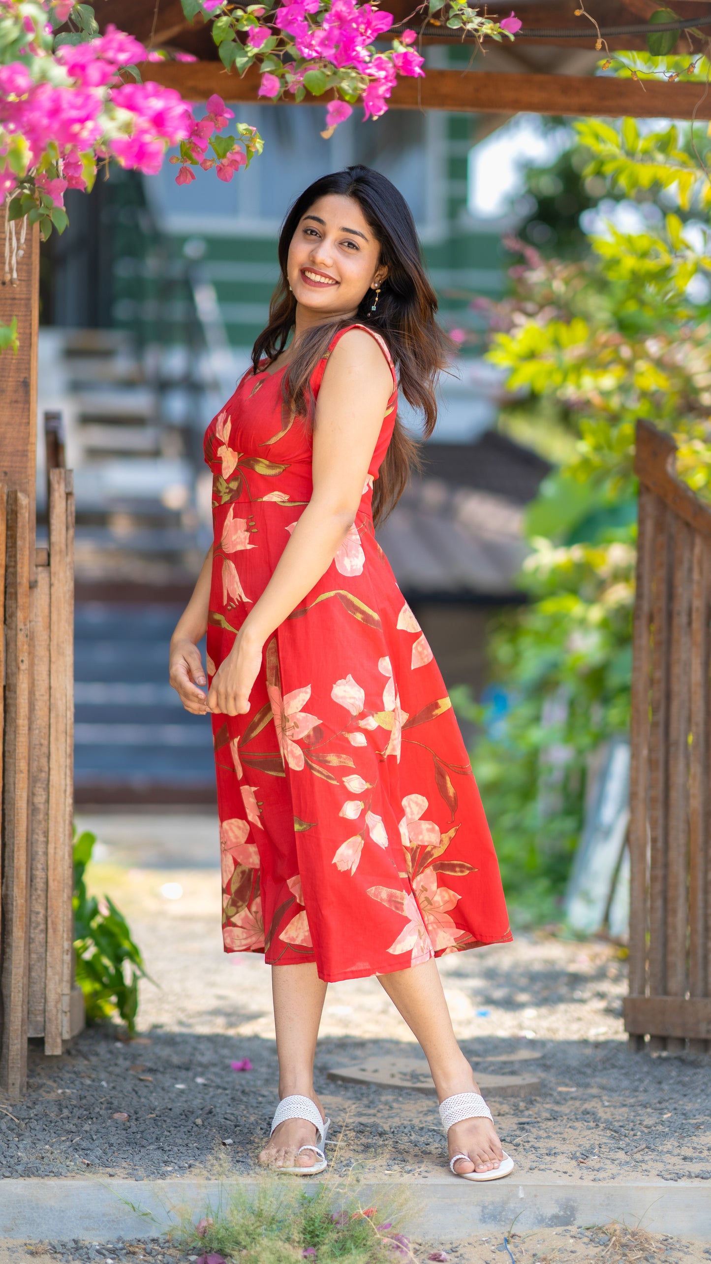 Red cotton floral printed dress MBS-309 **Ready to Dispatch**