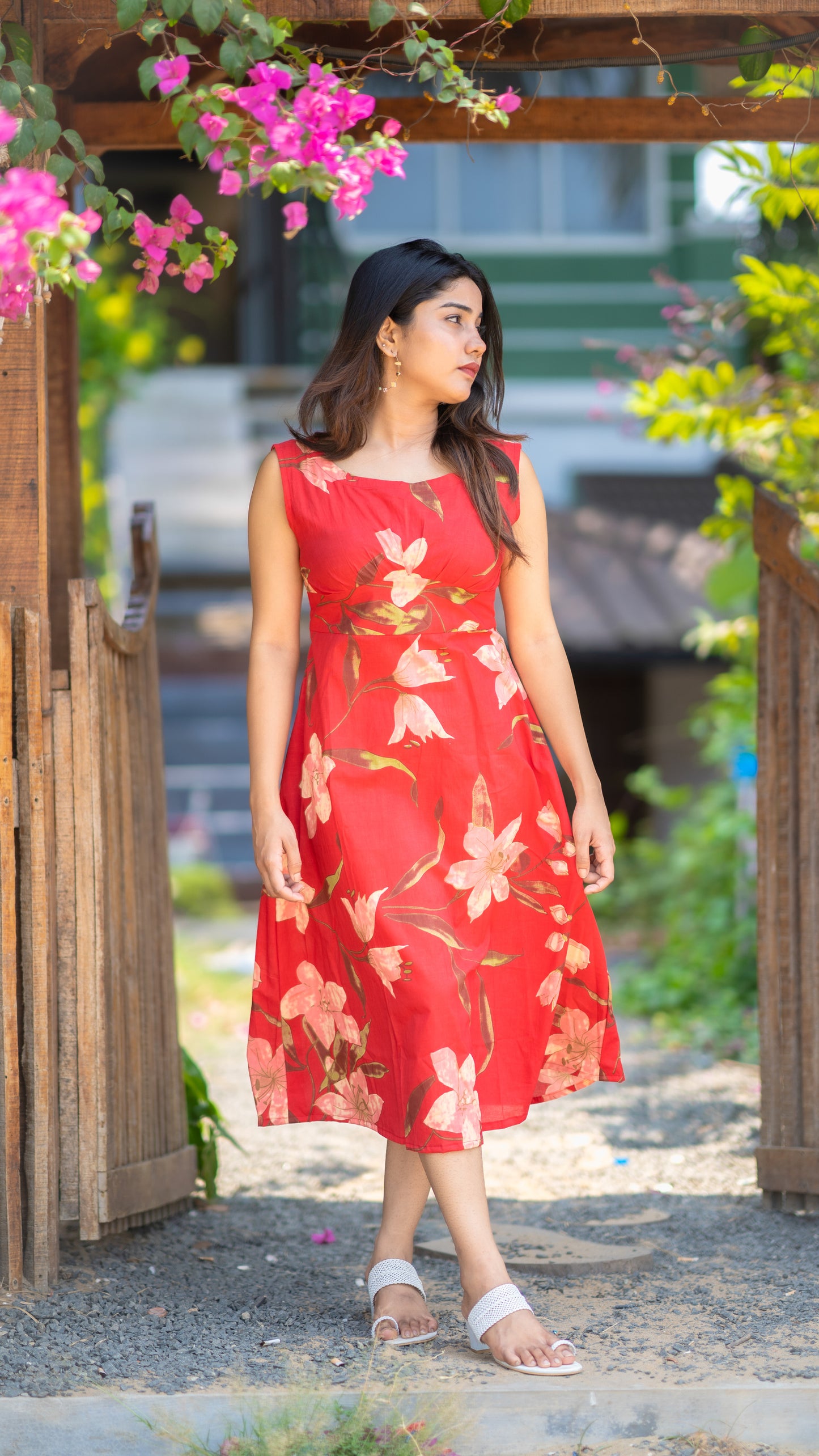 Red cotton floral printed dress MBS-309 **Ready to Dispatch**