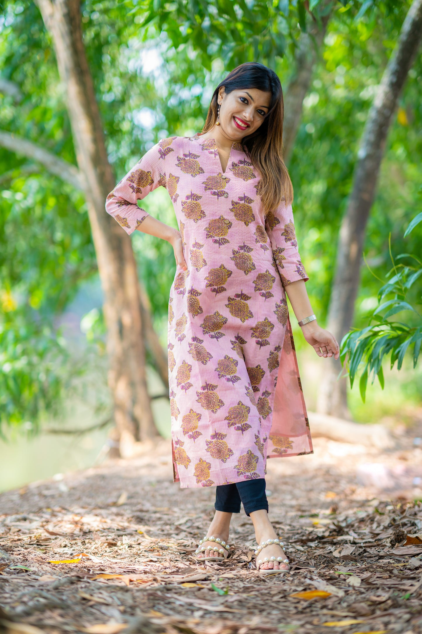 Pink shaded pure cotton lining kurti with katha work detailing MBS-316  **Ready to dispatch**
