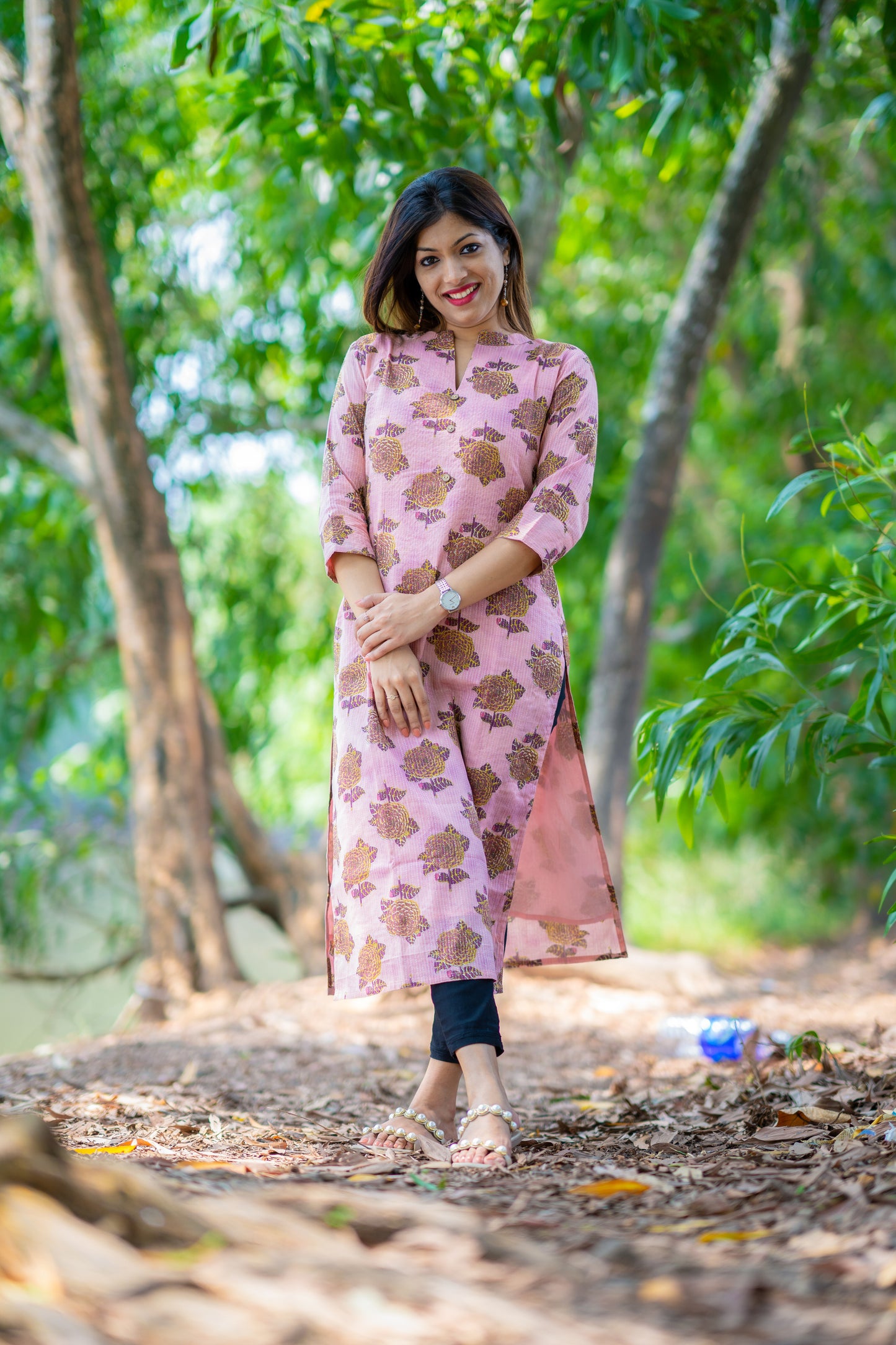 Pink shaded pure cotton lining kurti with katha work detailing MBS-316  **Ready to dispatch**