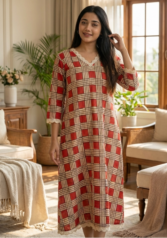 Block printed pure cotton checks kurti MBS-756 ***Ready to dispatch***