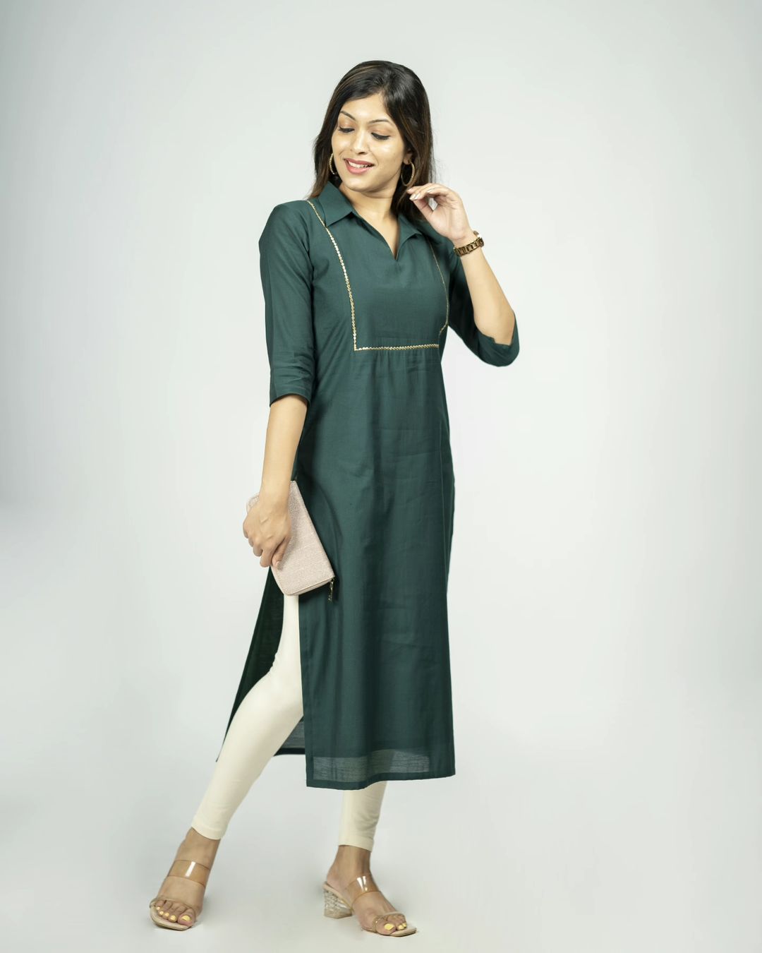 Bottle green shaded club cottan kurti highlight with collar and handwork MBS-R173**Ready to dispatch**