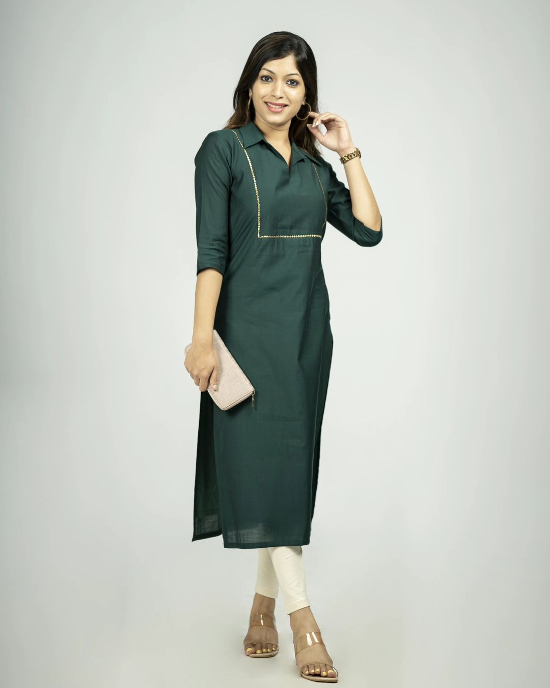 Bottle green shaded club cottan kurti highlight with collar and handwork MBS-R173**Ready to dispatch**