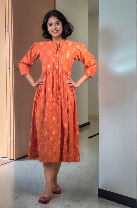 Orange shaded cotton ikkat kurti/dress MBS-496 **Ready to dispatch**