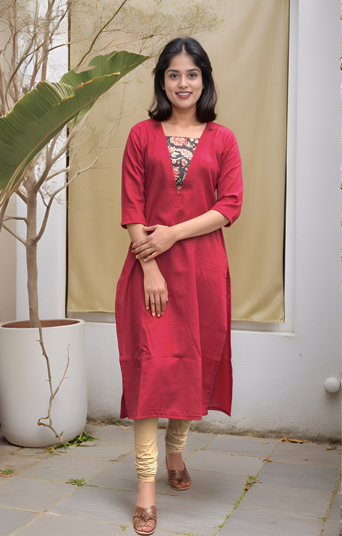 Maroon shaded cotton slitted kurti MBS-602 ***Ready to dispatch***