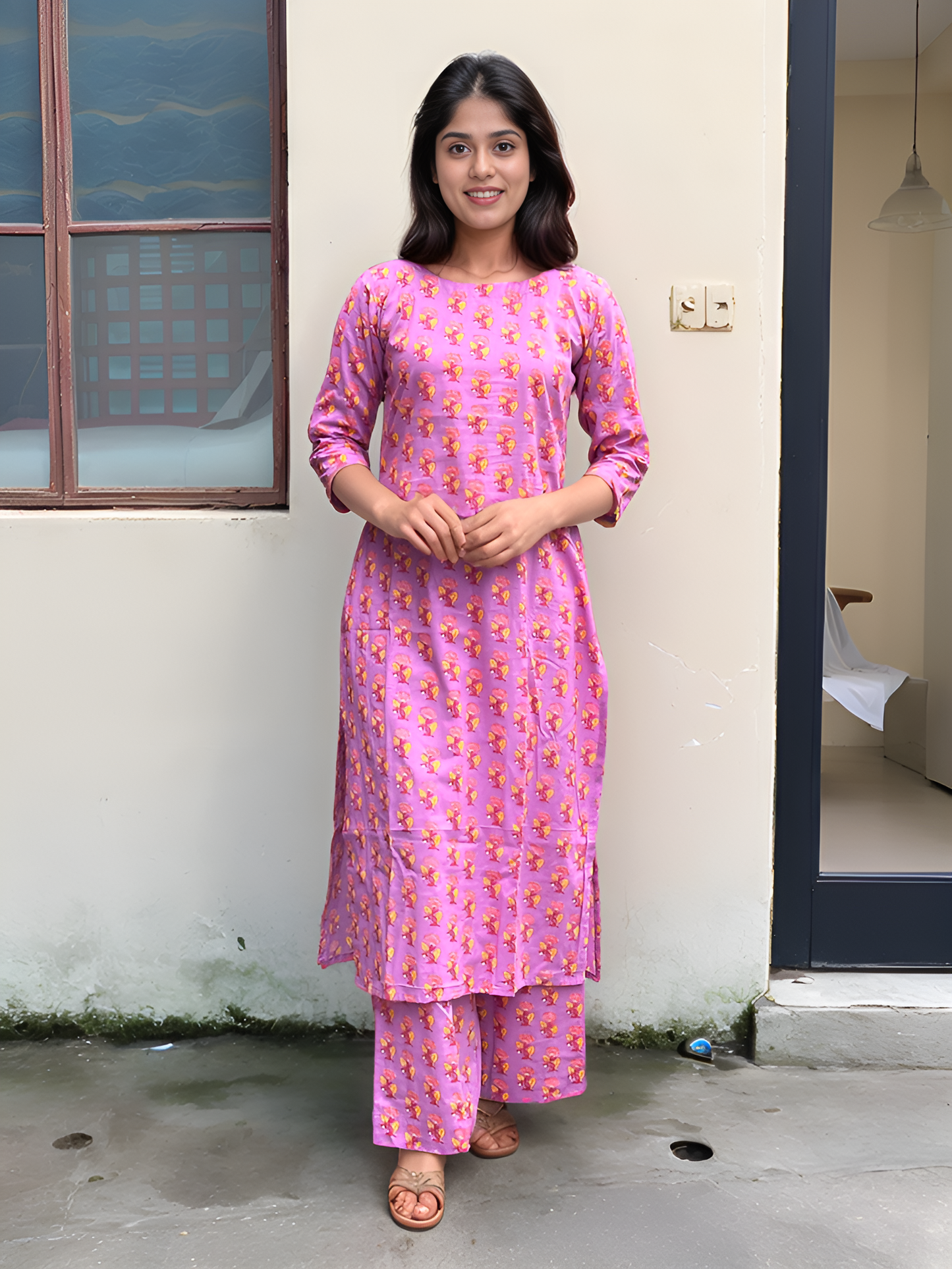 Lilac shaded floral printed cotton coords set MBS-604 ***Ready to dispatch***