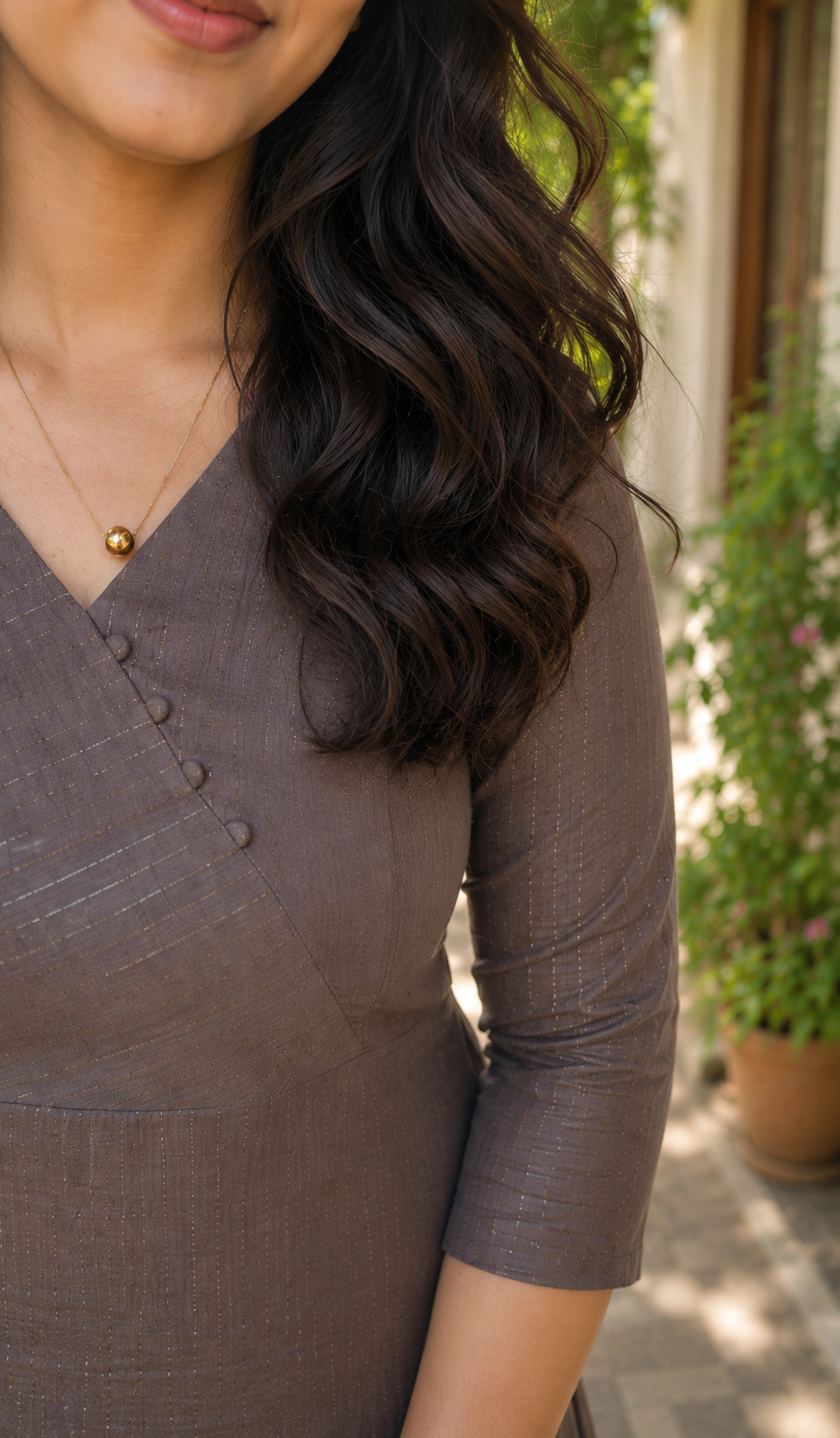 Taupe brown shaded lurex lined Aline kurti MBS-1183 **Ready to dispatch**