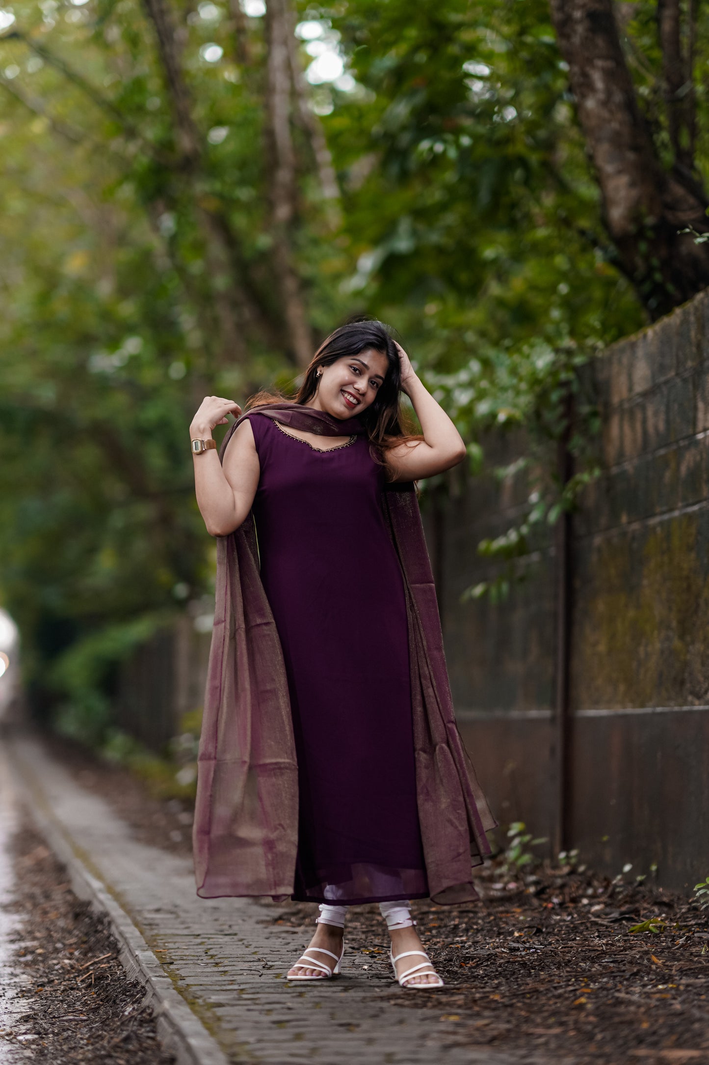 Dark grape georgette slitted kurti with handworked neck MBS-R183