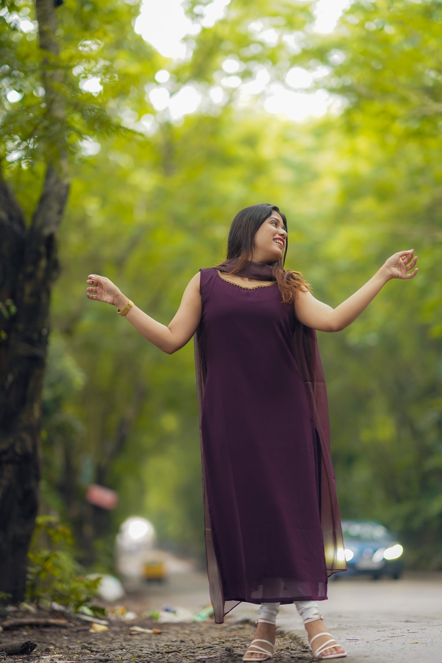 Dark grape georgette slitted kurti with handworked neck MBS-R183