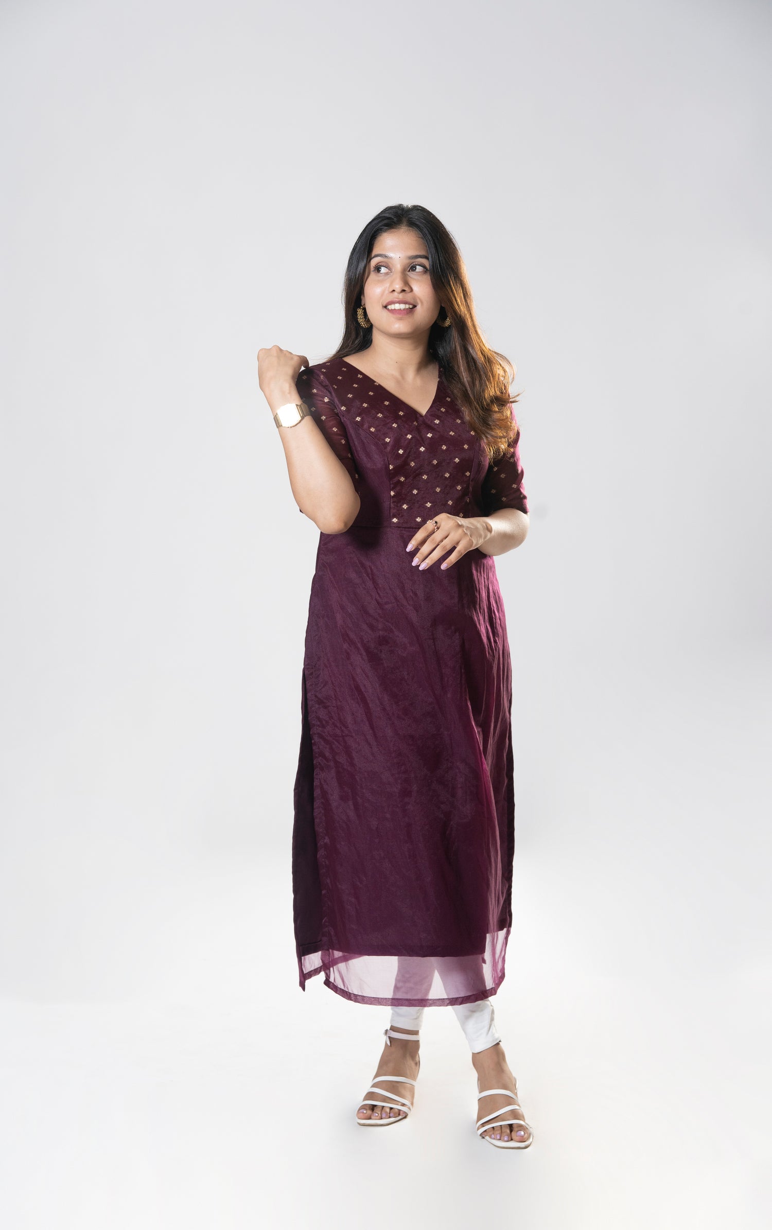 Buy Dark Purple A-line Embroidered Kurta Online - W for Woman