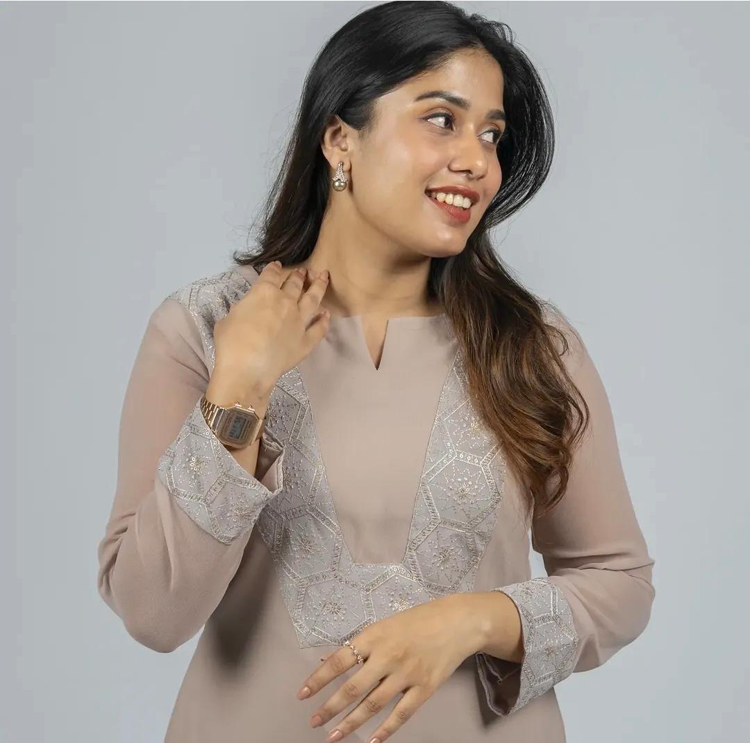 Beige georgette kurti with designer yoke MBS-1004 **Ready to dispatch**