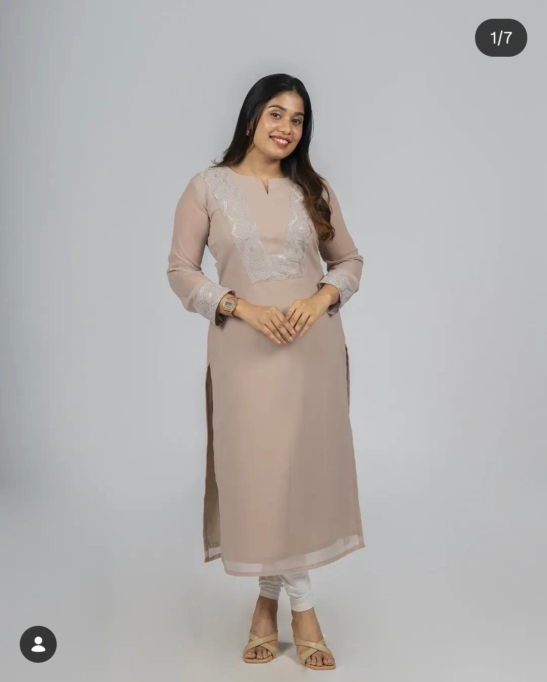 Beige georgette kurti with designer yoke MBS-1004 **Ready to dispatch**