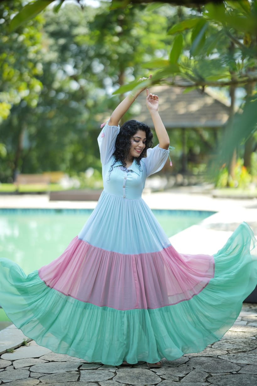 Multi shaded georgette layered gown **Ready to dispatch** **last piece sale**