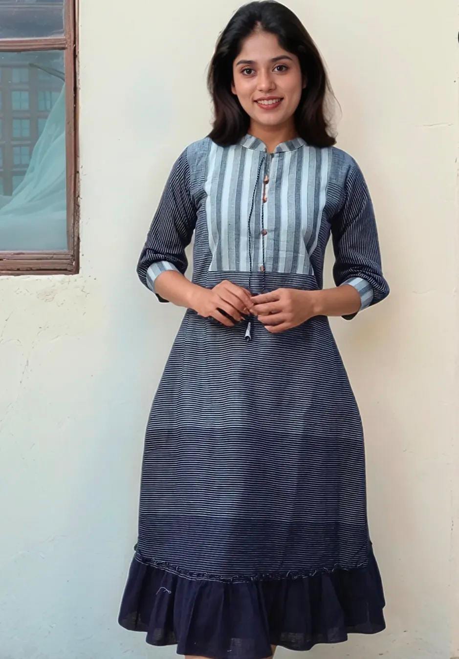 Black stripped cotton Kurti MBS-1034 **Last piece sale**
