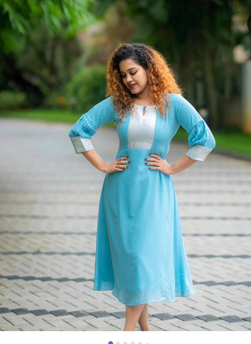 Sky blue georgette kurti with designer yoke MBS-1001 **last piece sale**